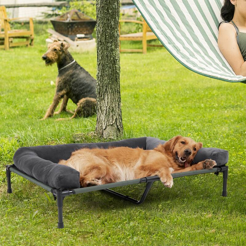 Elevated Dog Bed Bolstered Pet Raised Bed with Fleece Cushion Indoor