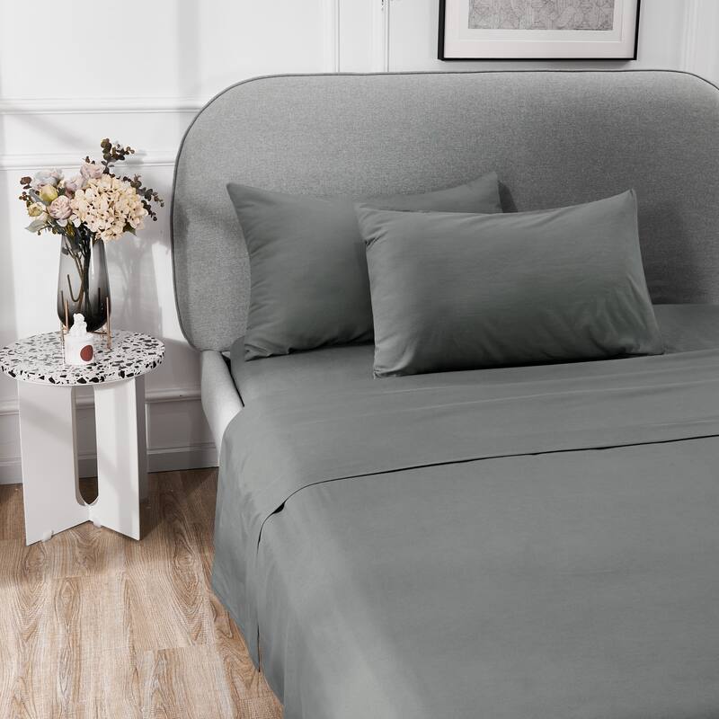 Deconovo 4-Piece Ultra-Soft Bed Sheet Set, 1800 Thread Count, Deep Pockets - Queen - Dark Grey