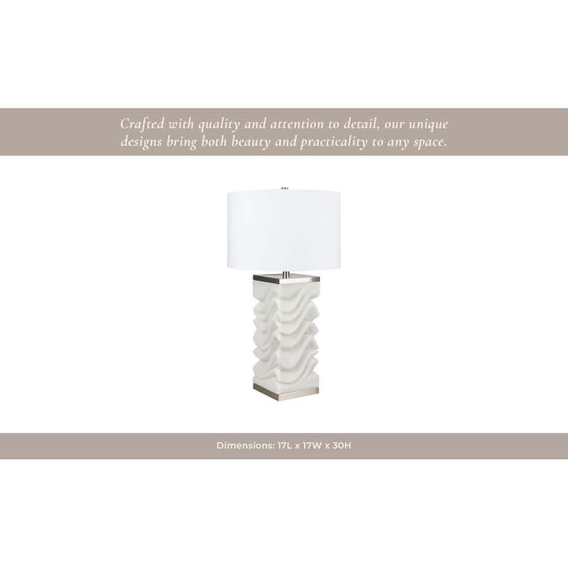 Stone Non-Woven Fabric Table Lamp Sculpted Wave Base - 30" White - 17" x 17" x 30"