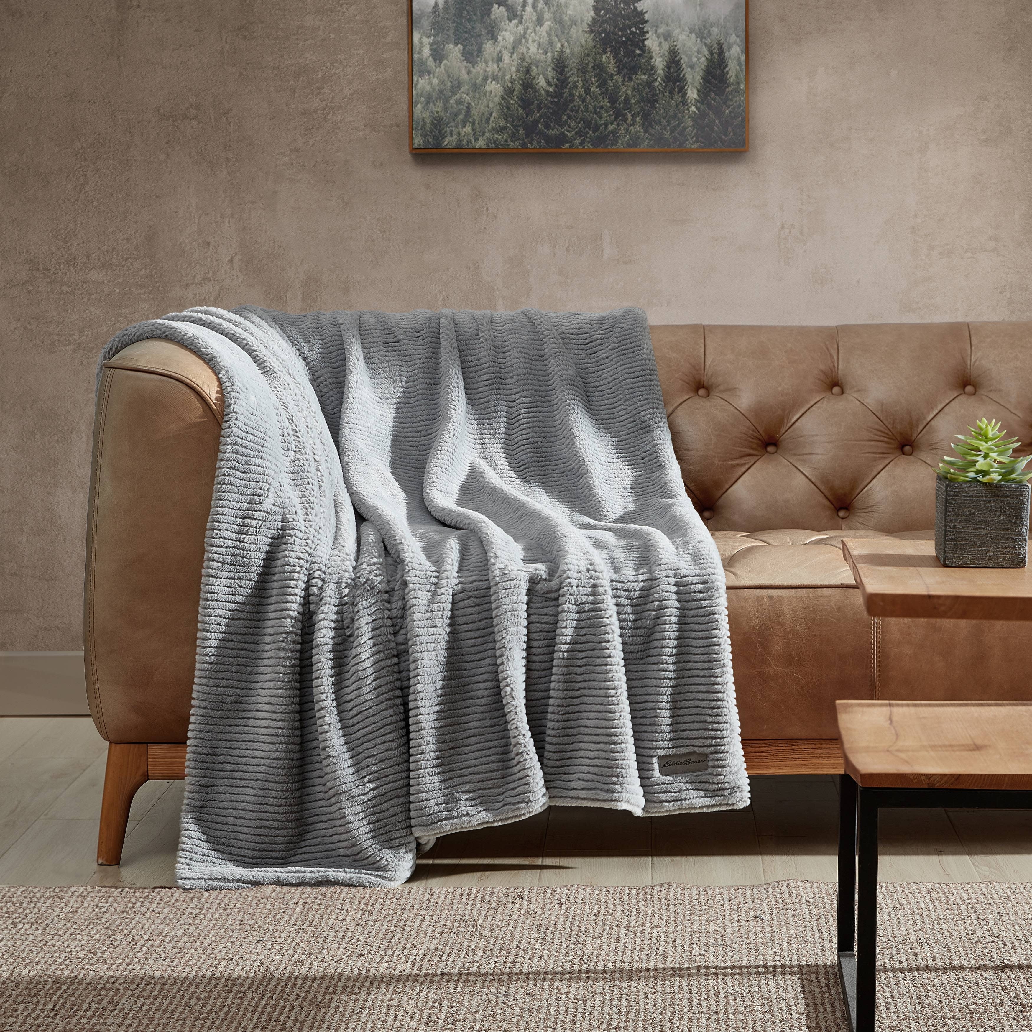 Eddie Bauer Ribbed Super Soft Textured Solid Plush Throw Blanket