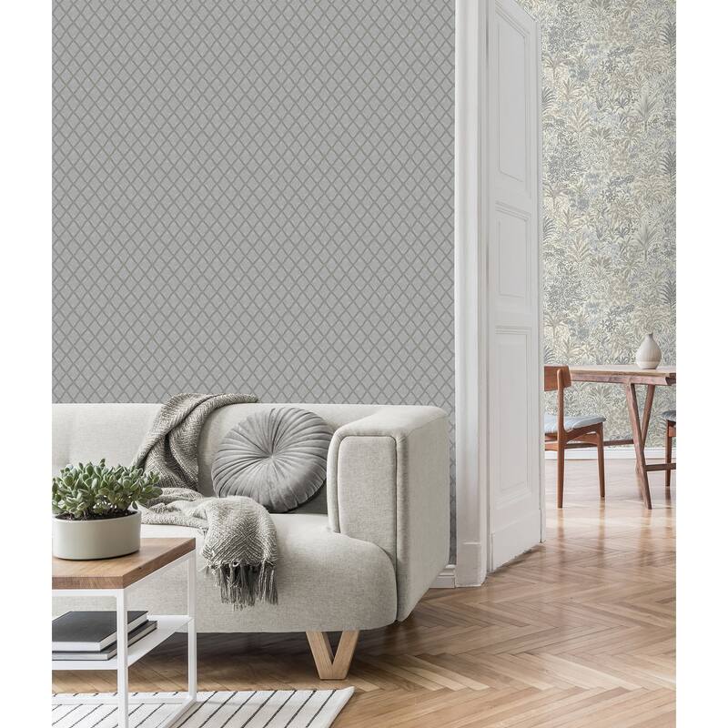 Fine Decor Santina Natural & Grey Trellis Wallpaper