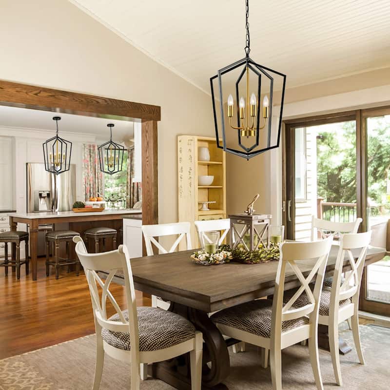 4-Light Farmhouse Lantern Chandelier - N/A