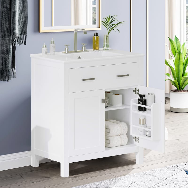 30-inch Bathroom Vanity with Ceramic Sink,2 Doors and a Shelf
