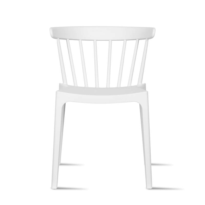 Stackable Modern Plastic Low Back Windsor Dining Chairs With Spindle Back For Kitchen Indoor Outdoor Patio Office - White