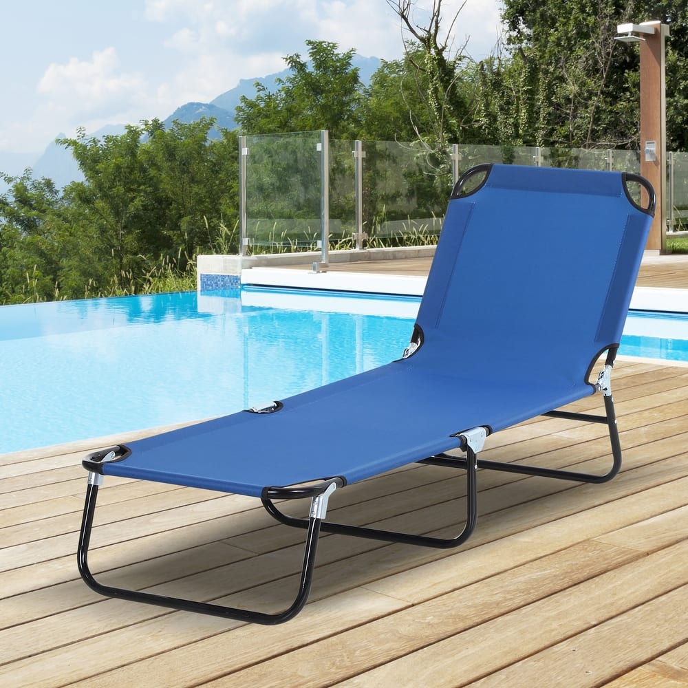 Outsunny Portable Outdoor Sun Lounger, Lightweight Folding Chaise Lounge Chair w/ 5-Position Adjustable Backrest for Beach