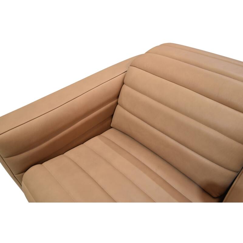 NADAAL STUDIOS Serelith Power Recliner, Channel-Tufted Top Grain Leather with Hidden Recline Function, Tan