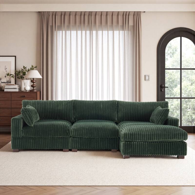 Oversized Plush Modular Sectional Sofa Couch with Ottoman - 4-piece/Green