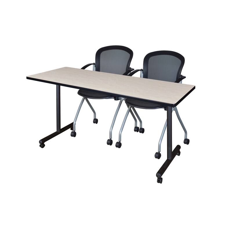 60" x 24" Mobile Training Table- Maple & 2 Chairs- Black