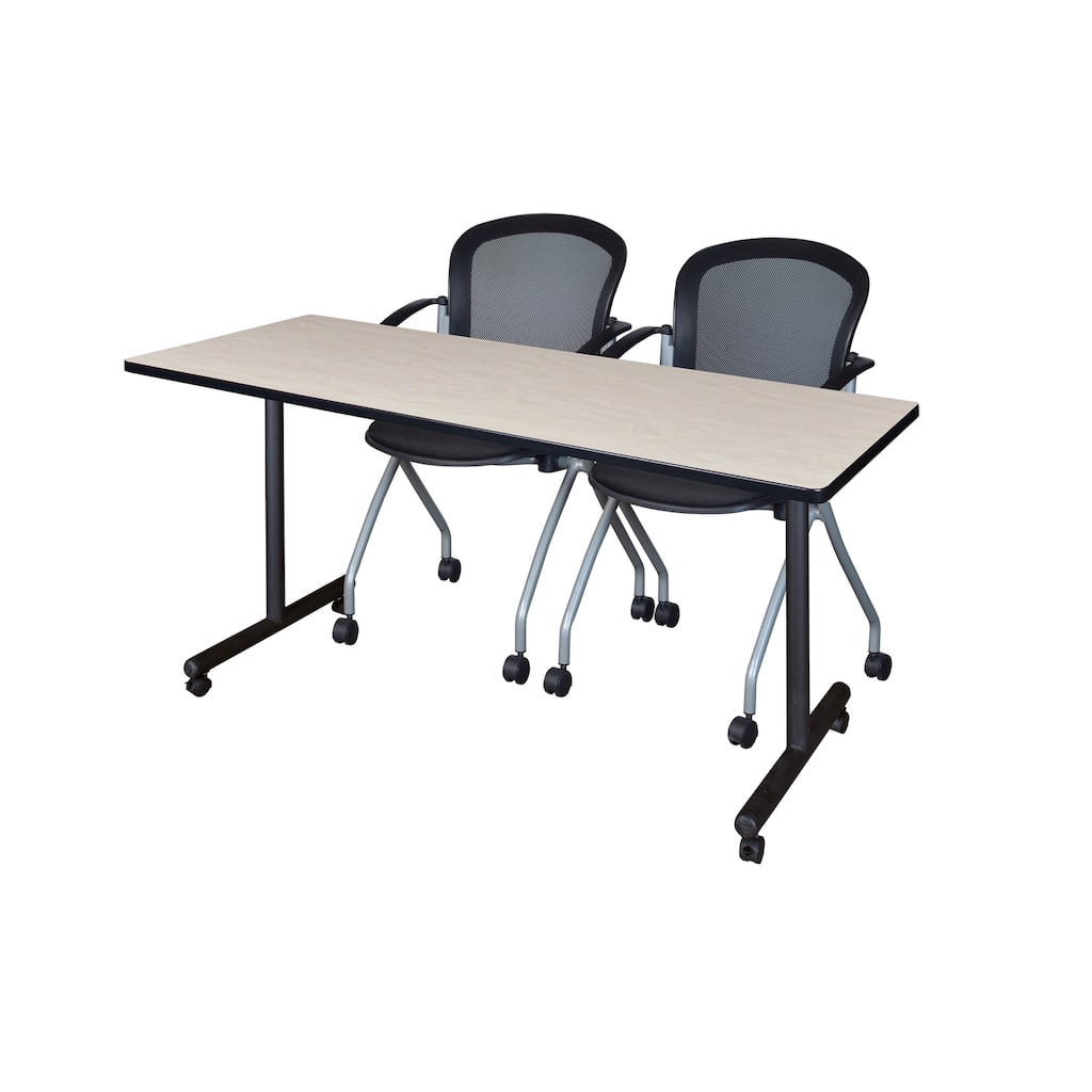 60" x 24" Mobile Training Table- Maple & 2 Chairs- Black