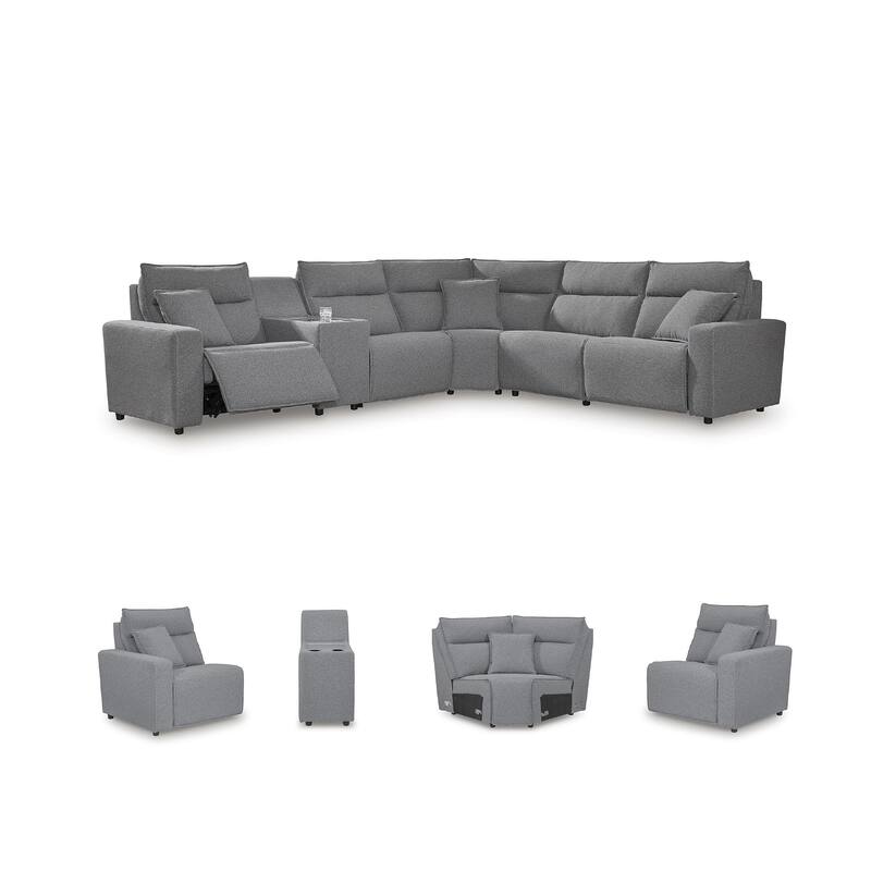 Signature Design by Ashley Modmax Gray 6-Piece Reclining Sectional with Storage Console - 143" W x 125" D x 41" H