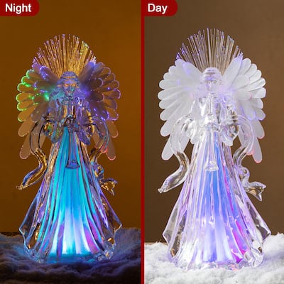 Glitzhome 12"H Acrylic LED Color Changing Lighted Tabletop Angel Figurine
