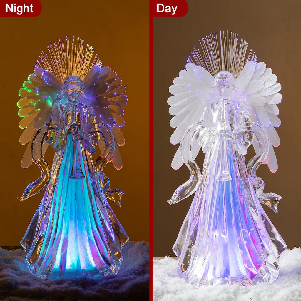 Glitzhome 12"H Acrylic LED Color Changing Lighted Tabletop Angel Figurine