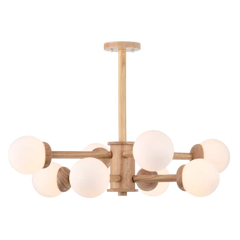 Matya 32 Opaque Glass Globe Wood Finish Chandelier with 8 Light