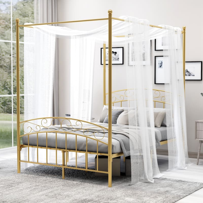 Alazyhome Traditional Metal 4-post Canopy Bed Frame