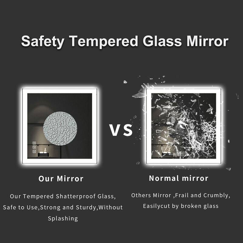 TOOLKISS Black Frame Anti-Fog Dimmable LED Light Vanity Bathroom Mirror with Backlit and Front Light