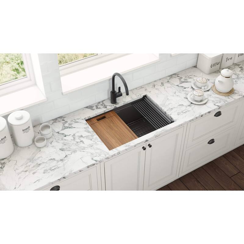 Ruvati 30-inch Gunmetal Black Stainless Steel Workstation Undermount Kitchen Sink - RVH6530BL