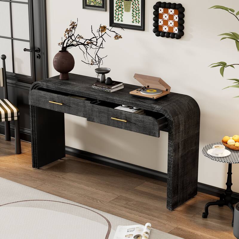 Elegant Curved Console Table for Entryway and Living Room, MDF Fir Veneer Design