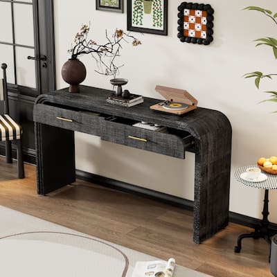 Entryway Table Narrow Console Table with Two Top Drawers, Wood Accent Sofa Table for Living Room, Hallway, Entrance