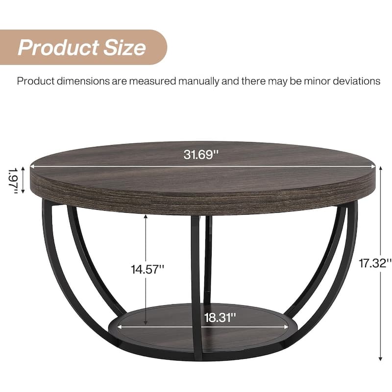 Engineered Wood Round Coffee Table with 2-Tier Metal Base - 31.69" L x 31.69" W x 17.32" H