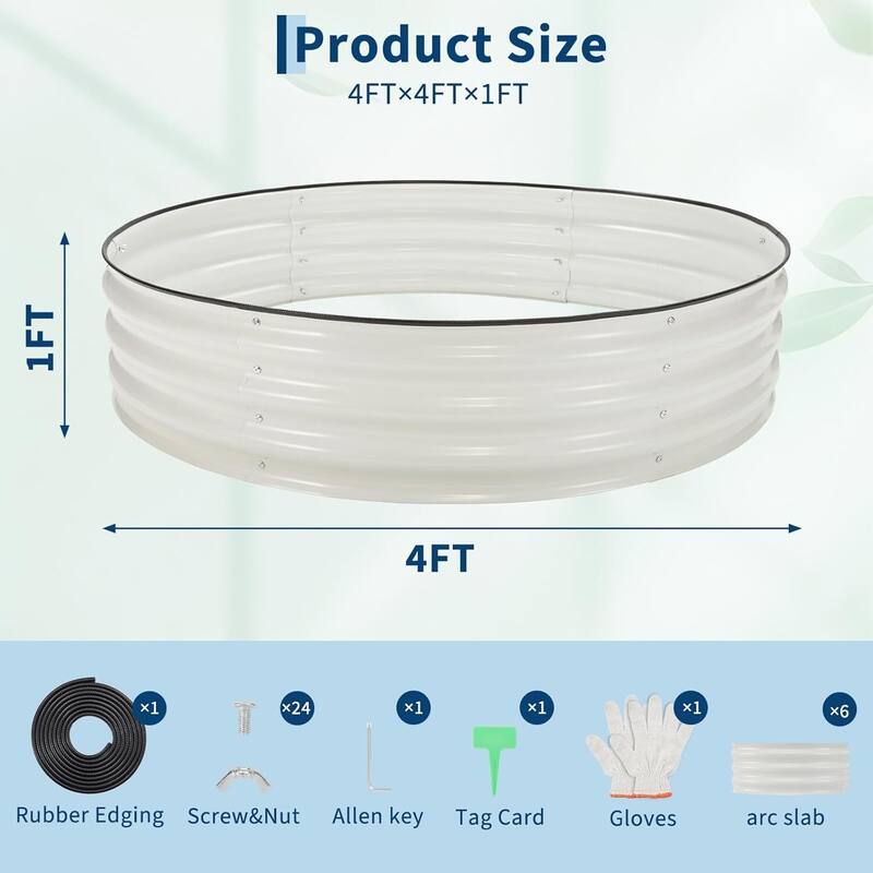 4X4x1Ft Round Galvanized Raised Garden Bed, Planter Box Kit for Vegetables, Flowers, Herbs & Fruits