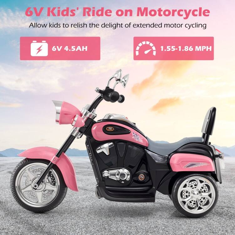 6V Powered Toddler 3-Wheel Motorbike Ride On Toy with Horn and Headlight - 36" x 19" x 25" (L x W x H)