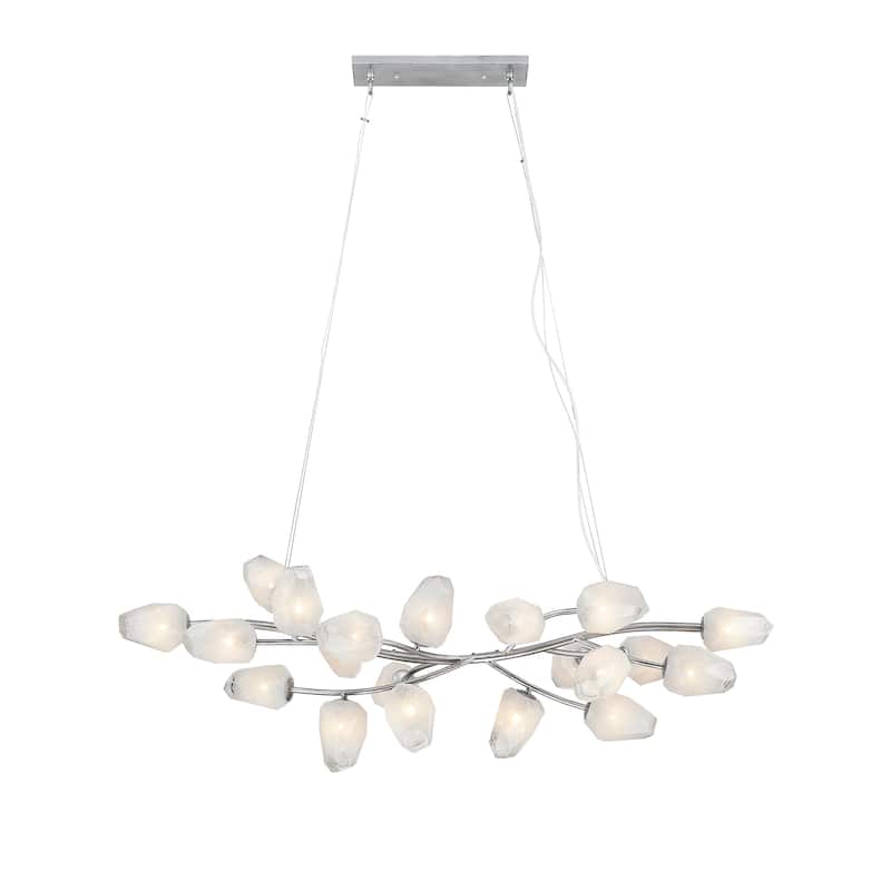 20-Light silver iron frame chandelier with white glass shades