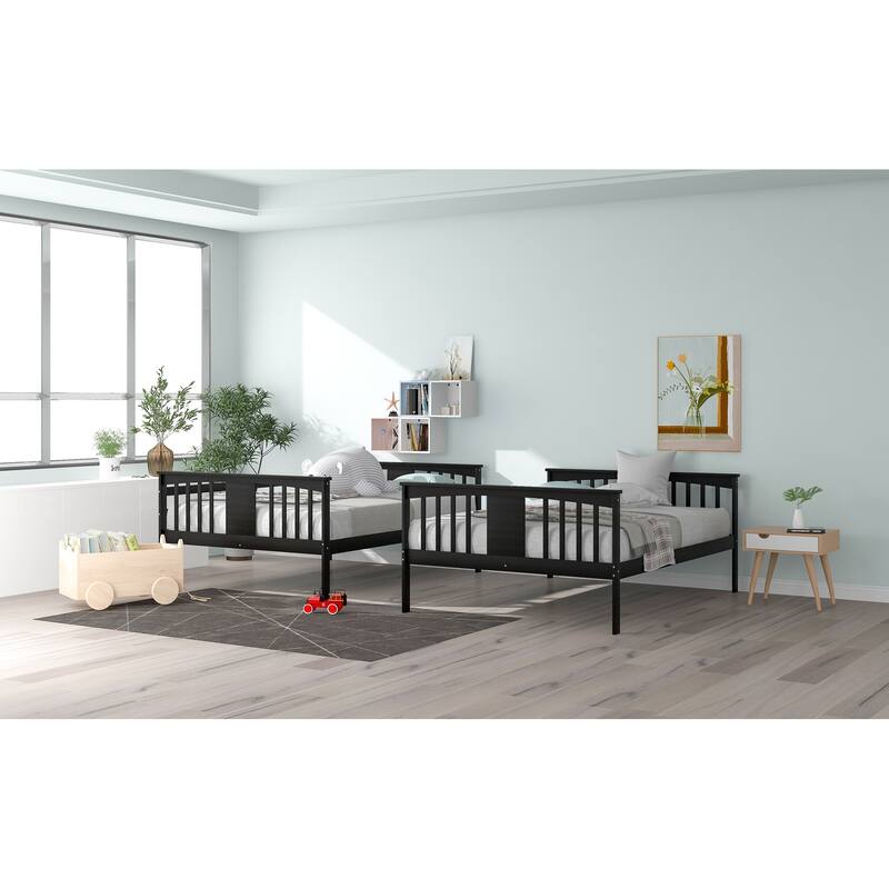 Full Over Full Bunk Bed, Convertible into Two Beds, with Guardrail and Ladder