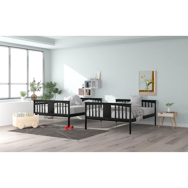 Full over Full Bunk Bed with Ladder for Bedroom and Guest Room Furniture