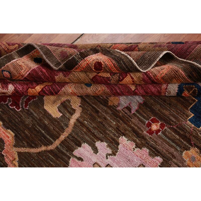 Hand Knotted Oriental 100% Wool Carpet Transitional All-Over Brown Oushak Area Rug - 11' 9'' X 9' 5''