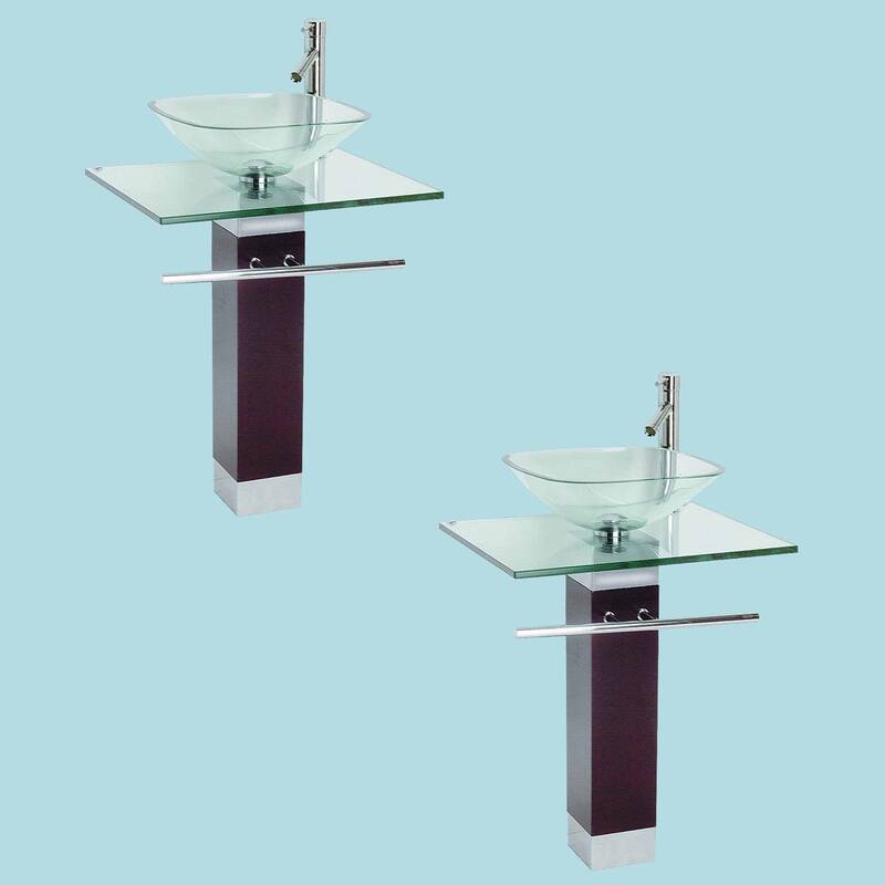 Glass Pedestal Sink Bohemia 23-5/8" Round Sink with Chrome Faucet, Drain and Towel Bar (Set of 2) Renovators Supply