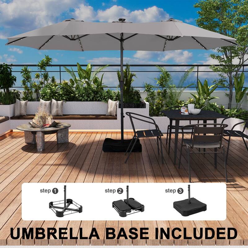 Autlaycil 15ft Retangle Patio Umbrella with Solar Lights & Base