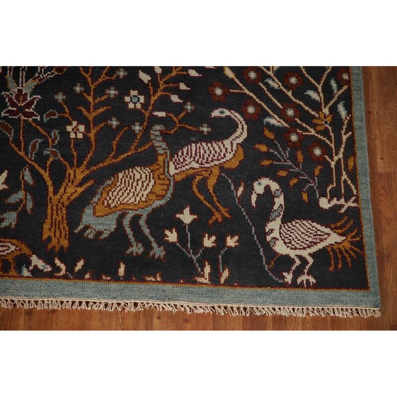 Animal Pictorial Tabriz Indian Area Rug Hand-Knotted Wool Carpet - 7'9"x 9'10"