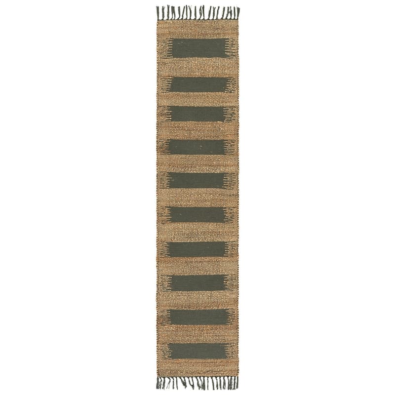 SAFAVIEH Handmade Natural Fiber Julietta Jute & Cotton Rug - 2' x 9' Runner - Natural/Green