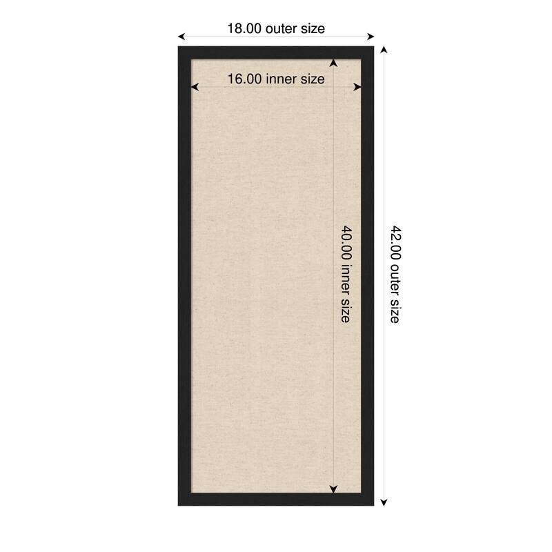 Amanti Art Framed Fabric Pinboard Natural Linen Printed Bulletin Board - Board Size 16 x 40 - Grace Brushed Metallic Black Narrow