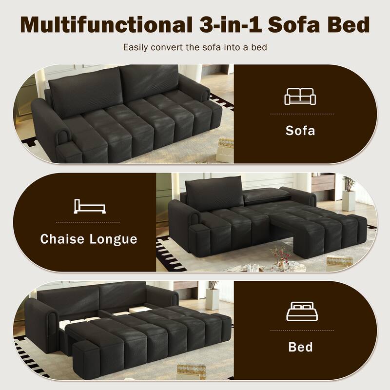 90.2" Comfy 4-Seater Modern Teddy Fabric Couch with Seats Storage, King Size 3-in-1 Convertible Sleeper Sofa Bed