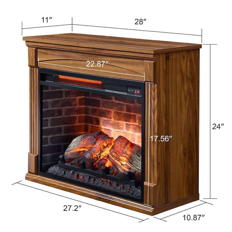 Dark Oak 28" Fireplace TV Stand with Easy-Glide Caster Wheels and 11 Temperature Settings for Living Room