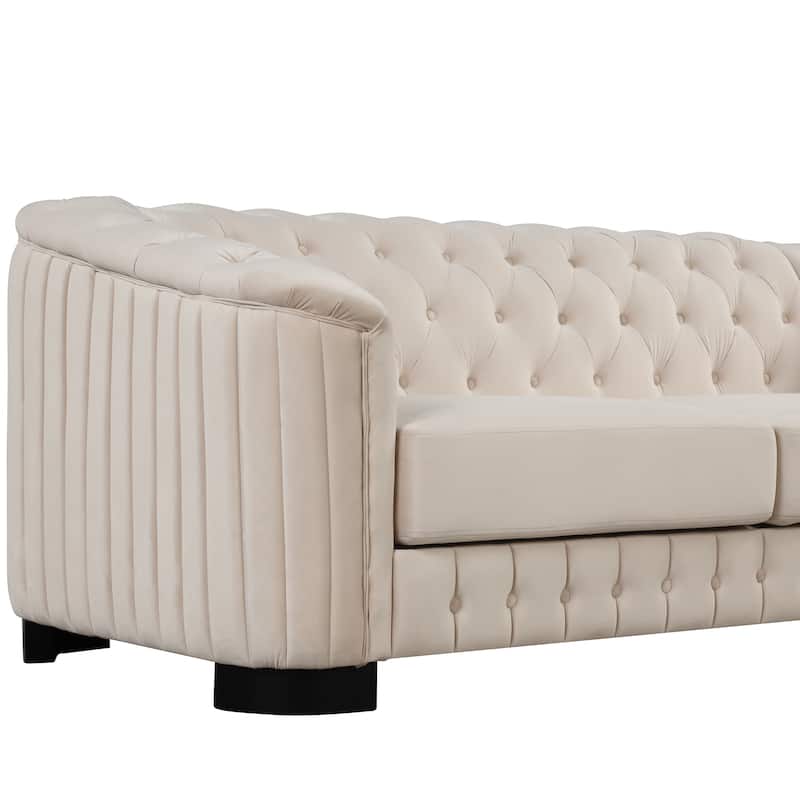 Roomfitters 82.4" Mid Century Modern Velvet Sofa Couch with Rubber Wood Legs and Thick Removable Seat Cushion, 3-Seater