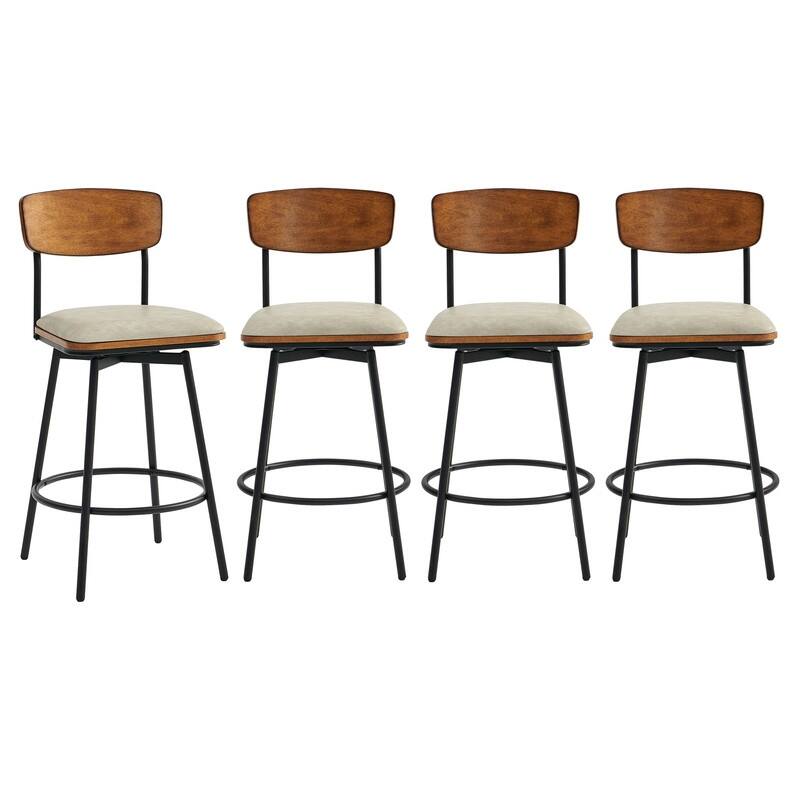 Spruce & Spring Claire Swivel Counter Height Bar Stool Set - Set of 4 - Sand Grey-Faux Leather - Counter Height