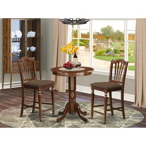 Solid Rubberwood 3-piece Pub Table Set - Table and Counter Chairs - Mahogany Finish (Seat's Type Options)