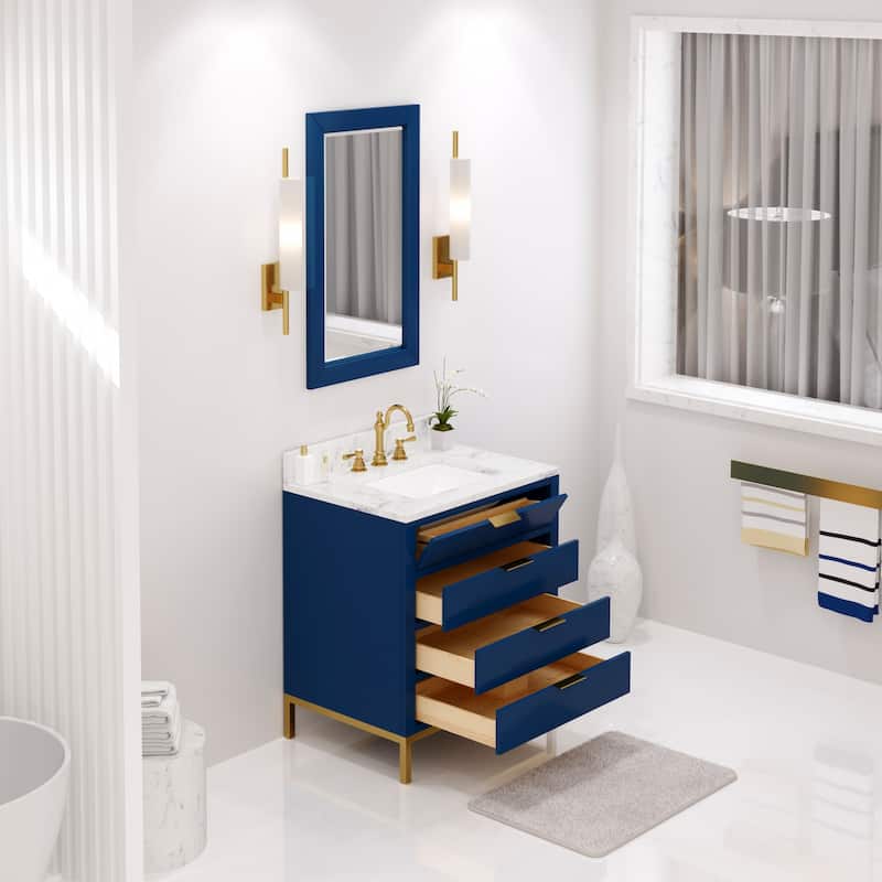 Bristol Carrara White Marble Countertop Vanity with Mirror