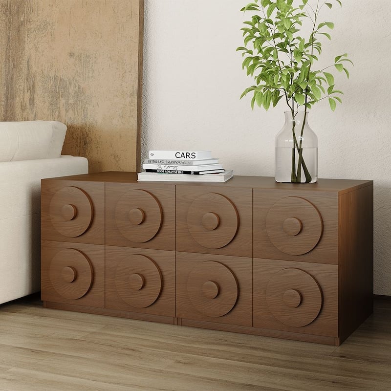 Modern 1-4 Pieces Modular Walnut Color Cabinets,TV Stands with Brown Solid Wood Veneer, Drawers & Caninets