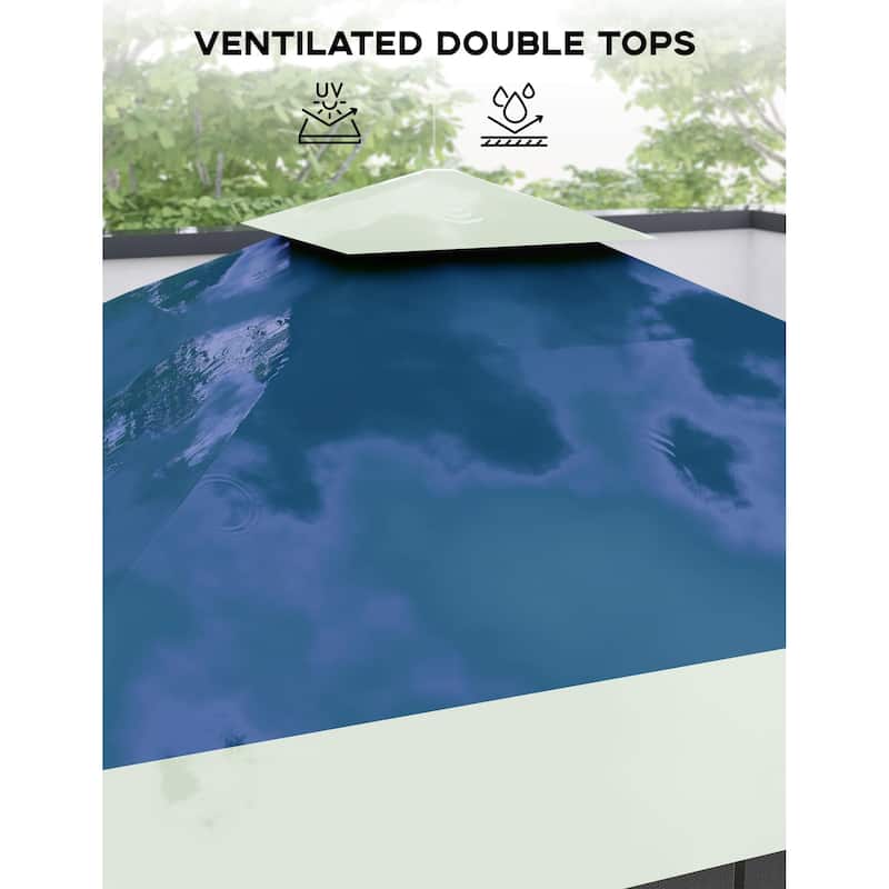 12' x 12' Outdoor Gazebo, Heavy Duty Double Roof Patio Gazebo with Netting and Curtains