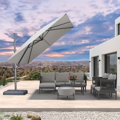 PURPLE LEAF 10 ft Stylish UV50+ Fade Resistant Patio Cantilever Umbrella with 360-degree Rotation