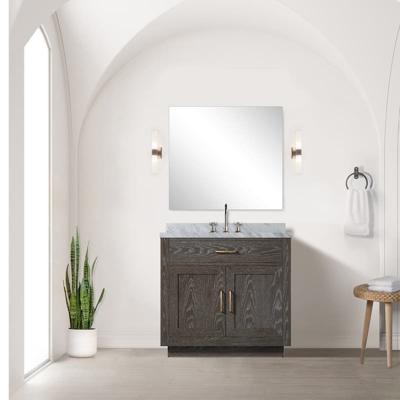 Abbey Bath Vanity with Carrara Marble Top, Sink, Mirror and Faucet