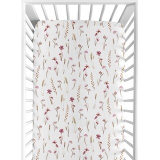 Sweet Jojo Designs Boho Floral Garden Flower Girl Fitted Crib Sheet Pink Watercolor Bohemian Farmhouse Vintage Shabby Chic Mauve