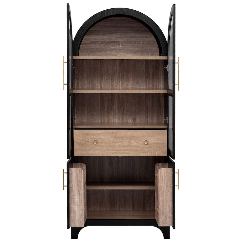 71"Tall Arched Kitchen Pantry Cabinet with Door Shelves,Cabinet with Open & Adjustable Shelves,Hidden Drawer & Glass Door