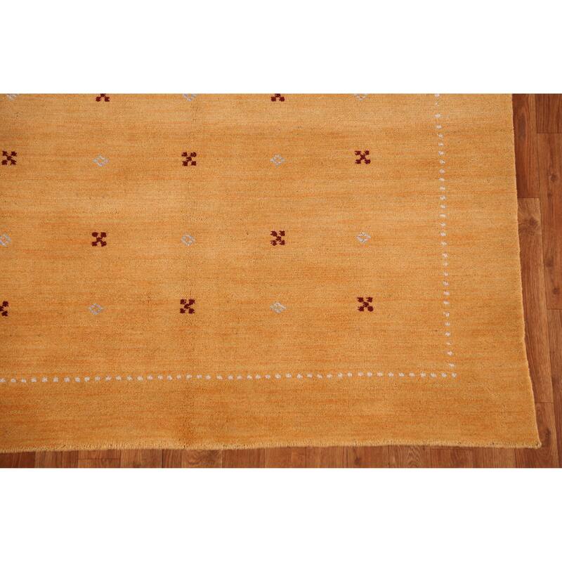 Hand Knotted Oriental 100% Wool Carpet Tribal Tribal Yellow & Gold Gabbeh Area Rug - 6' 3'' X 4' 7''