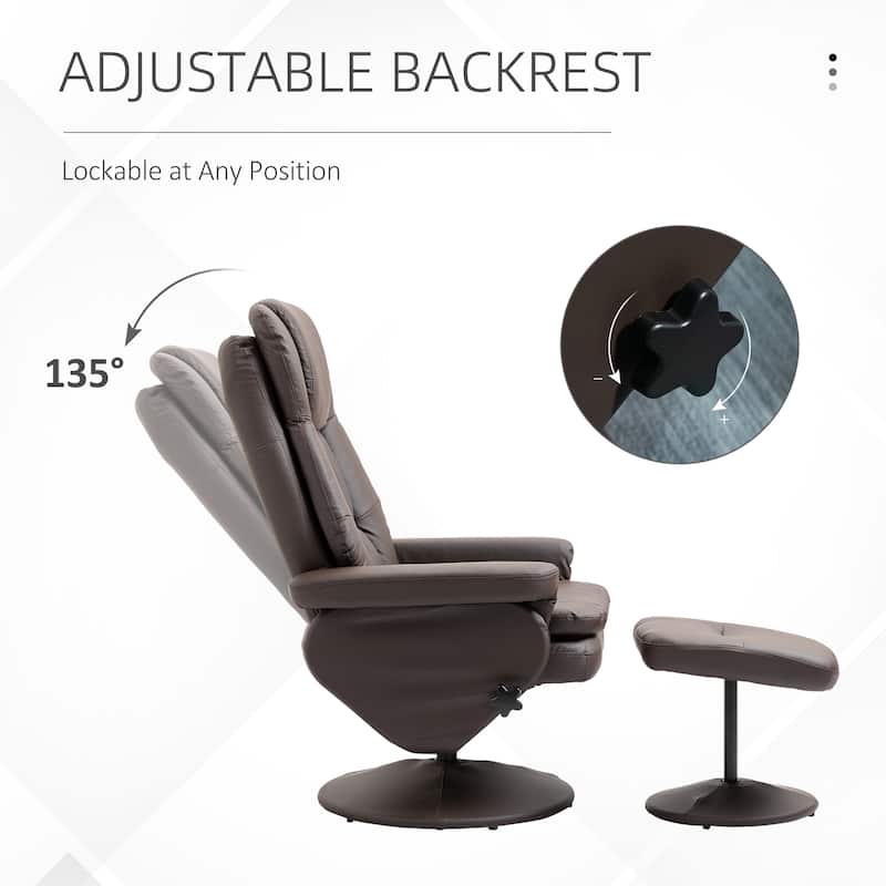 PU Leather Swivel Recliner Chair with Ottoman and Steel Base - 31.5" W x 34.75" D x 44.5" H