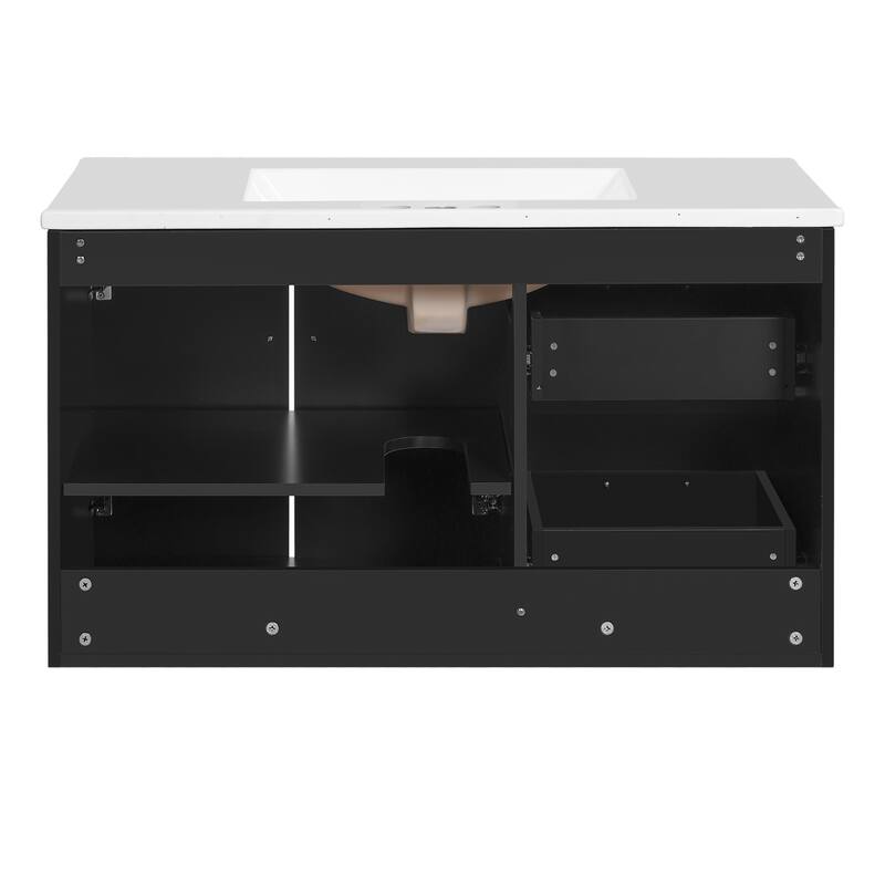 36'' Wall Mounted Bathroom Vanity with Single White Integrated Ceramic Sink - 36'' x 18.4'' x 20.7''