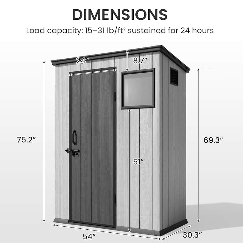 All-Weather Outdoor Storage Shed Waterproof Resin Garden Shed with Floor, Lockable Doors, Skylight for Lawn Tools & Bikes